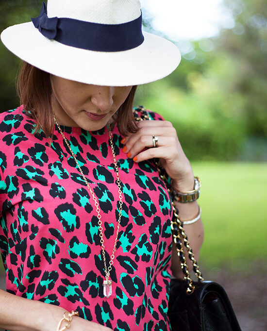 10-12-15 Blame it on Mei Fall 2015 SheIn loapard dress JCrew panama hat Fashion Blog Blogger Henri Bendel ring Tiffany T bracelet JewelMint necklace Chanel Classic Flap Zara sandals