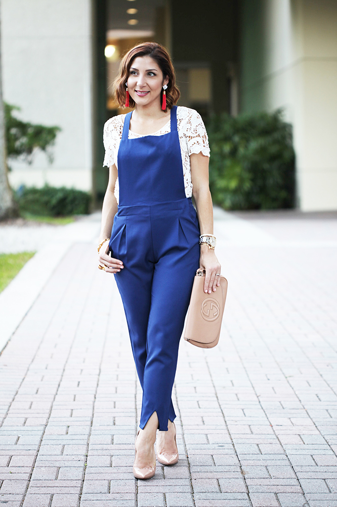 Jumping For Fall: Blue Jumpsuit + Lace Top - Blame it on Mei