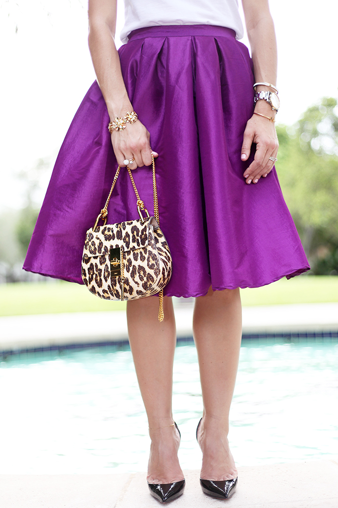 Blame it on Mei Miami Fashion Blogger Fall 2015 T+J Design tshirt Chloe Drew Leapord Purple Midi Skirt Tiffany T Bracelet Montblanc Baublebar Henri Bendel Louboutin Black Pumps