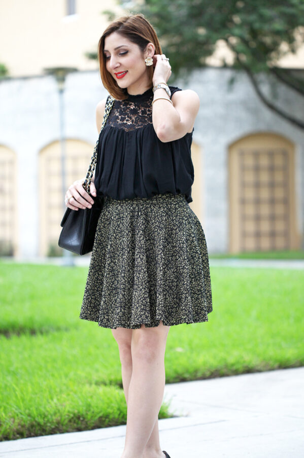 NYE Outfit: Flared Skirt + Lace Blouse - Blame it on Mei | Miami Mom  Blogger Mei Jorge