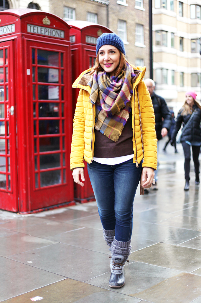 2-15-16-Blame-it-on-Mei-Fashion-Travel-Blogger-London-UK-Picadilly-Circus-Winter-Mustard-Yellow-Down-Coat-Checkerd-Blanket-Scarf-Blue-Pom-Pom-Beanie-Gucci-Soho-Crossbody