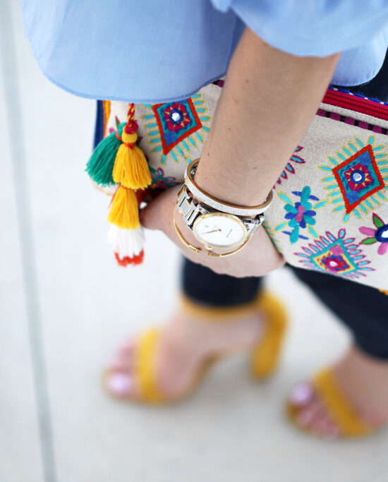 Blame-it-on-Mei-Miami-Fashion-Blogger-2016-Spring-Outfit-Idea-Look-Inspiration-Ruffle-Cold-Shoulder-Top-With-Denim-Jeans-Canvas-Clutch-Yellow-Strappy-Sandals-Miu-Miu-Cat-Eye