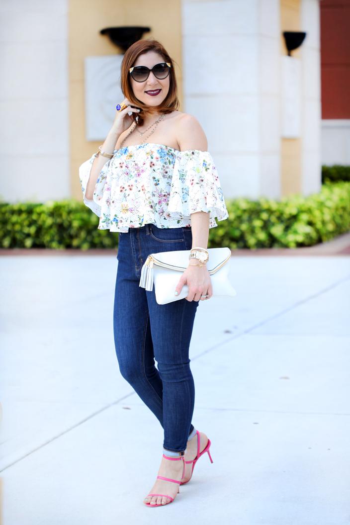 Let's Take It From The Top: Embroidered Off-The-Shoulder Top + Jeans ...
