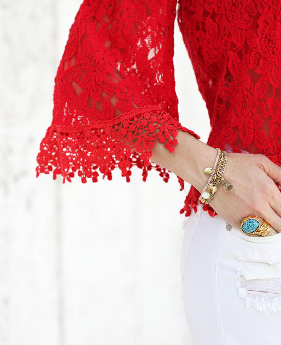 Blame-it-on-Mei-Miami-Fashion-Blogger-2016-Spring-Look-Summer-Outfit-Red-Crochet-Lace-Off-The-Shoulder-Valentino-Rockstud-Sandals-Chanel-Classic-White-Jeans-Tassel-Earrings