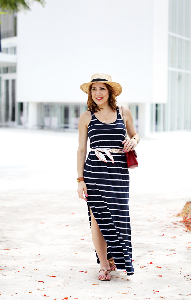 Blame-it-on-Mei-Miami-Fashion-Blogger-2016-Summer-Outfit-Stripe-Maxi-Dress-4-July-Inspired-Look-Panama-Hat-Valentino-Rockstud-Red-Handbag-Scarf-As-Belt
