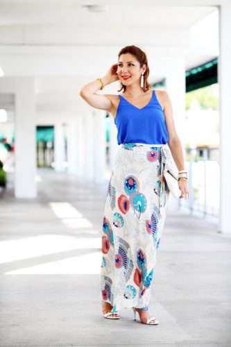 9-26-16-blame-it-on-mei-miami-fashion-blogger-2016-floral-long-maxi-skirt-bright-cami-top-baublebar-white-pinata-tassel-earrings-henri-bendel-debutante-clutch-transition-outfit-date-night-look-2