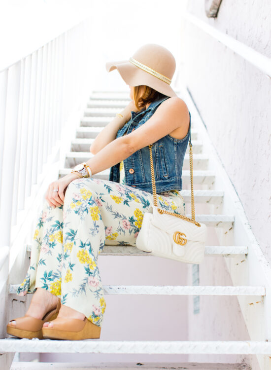 Blame-it-on-Mei-Miami-Fashion-Blogger-2016-Floral-Jumpsuit-Sleeveless-Denim-Vest-Floppy-Hat-Festival-Inspo-Summer-Look-Casual-Look-Gucci-Soho-Summer-Outft-Casual-Look-Gucci-Marmont-Matelasse