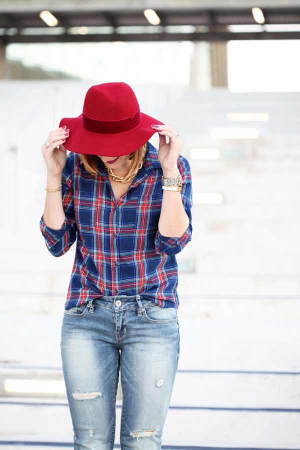 Blame-it-on-Mei-Miami-Fashion-Blogger-2016-Plaid-Long-Sleeve-Distressed-Denim-Jeans-Mules-Coach-Rogue-Red-Hat-Casual-Fall-Oufit-Autumn-Look