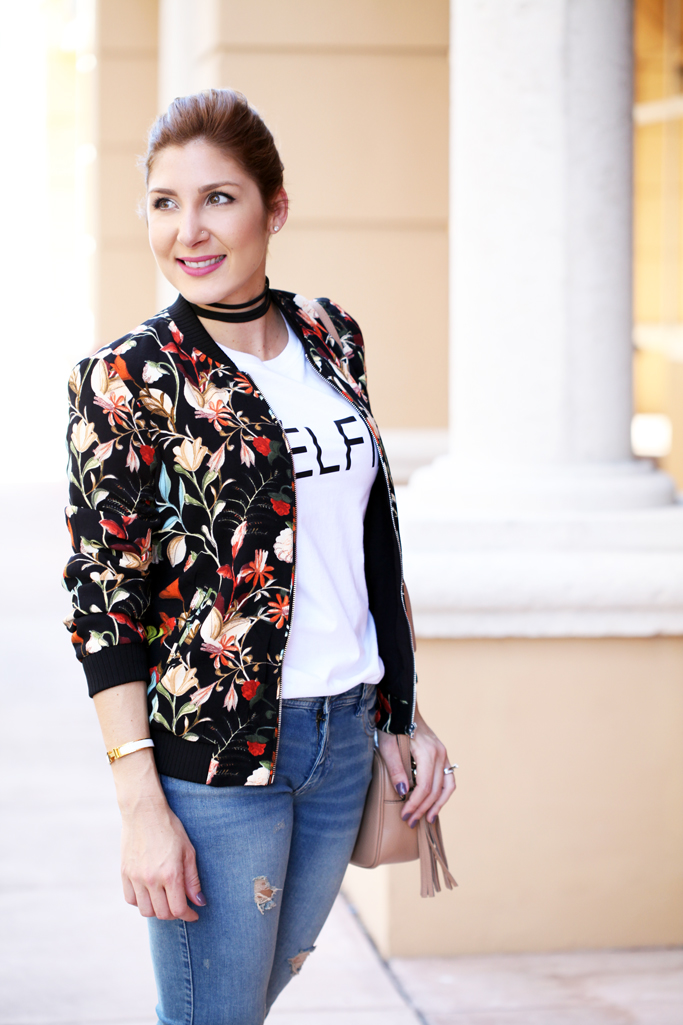 Blame-it-on-Mei-Miami-Fashion-Blogger-2016-Casual-Look-Relaxed-Outfit-Black-Friday-Floral-Bomber-Jacket-How-to-Style-Chanel-Espadrilles-with-Destroyed-Jeans-Graphic-Shirt