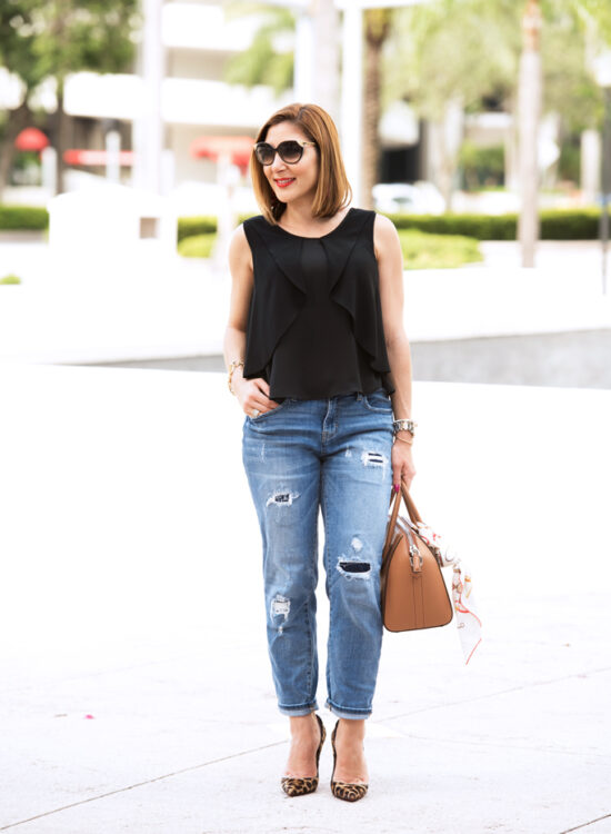 Blame-it-on-Mei-Miami-Fashion-Blogger-2016-Transition-to-Fall-in-Miami-Black-Flowy-Top-Denim-Boyfriend-Jeans-Givenchy-Antigona-Louboutin-Leopard