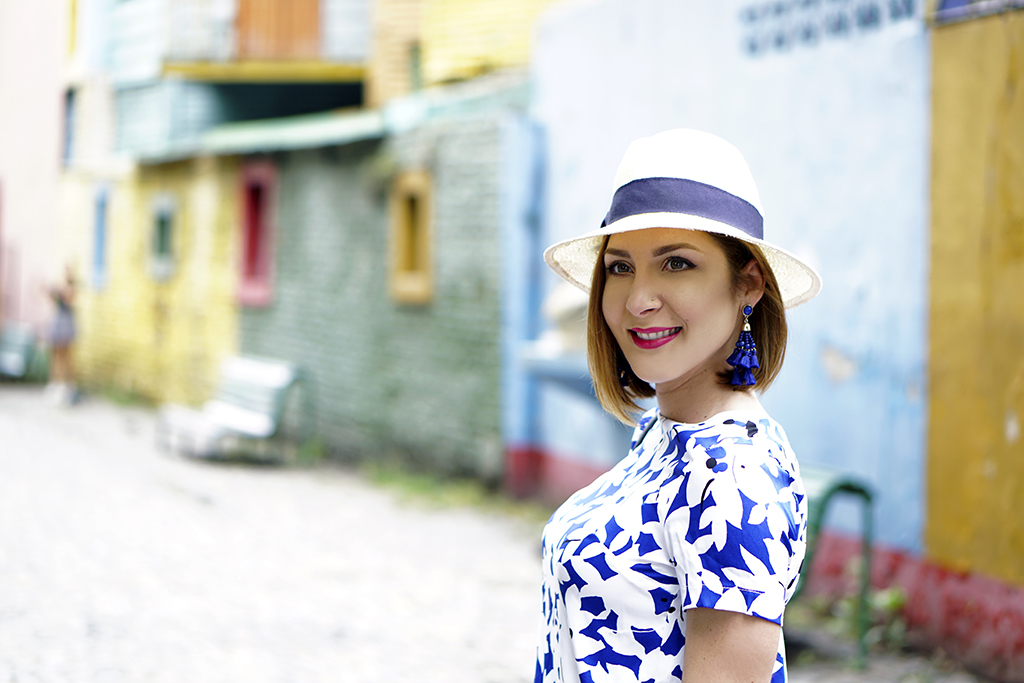 Blame-it-on-Mei-Miami-Fashion-Travel-Blogger-2017-Buenos-Aires-Argentina-Summer-Travel-Look-Casual-Outfit-Panama-Hat-Floral-Dress-Tassel-Earrings-Caminito-Neighborhood