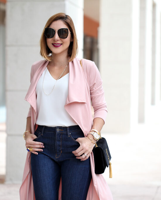 Blame-it-on-Mei-Miami-Fashion-Blogger-2017-Casual-Valentines-Day-Look-Pink-Duster-Jeans-YSL-Suede-Tassel-Handbag-Leopard-Louboutin-Heels