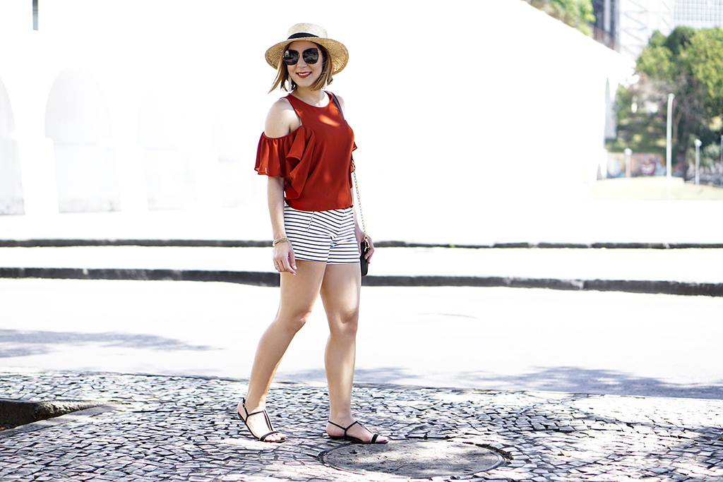 -Blame-it-on-Mei-Miami-Fashion-Travel-Blogger-2017-Rio-de-Janeiro-Aqueduct-Travel-Look-Casual-Outfit-Straw-Boater-Hat-Cold-Shoulder-Top-Stripe-Shorts-Tassel-Earrings