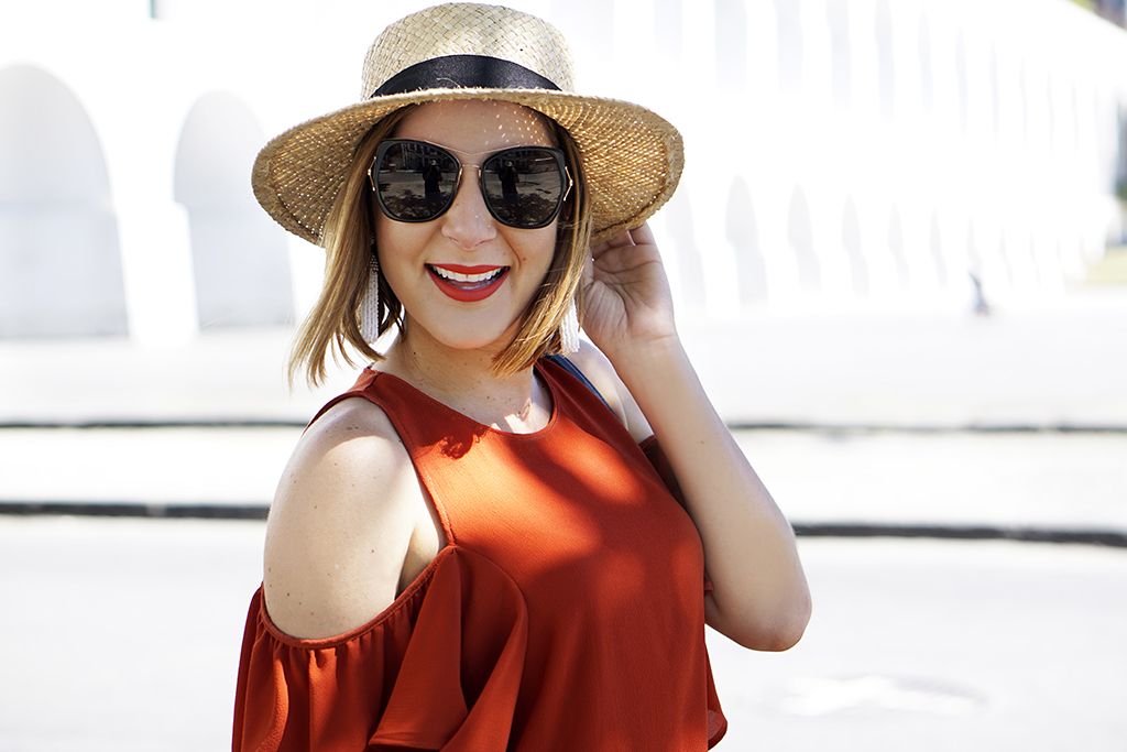 -Blame-it-on-Mei-Miami-Fashion-Travel-Blogger-2017-Rio-de-Janeiro-Aqueduct-Travel-Look-Casual-Outfit-Straw-Boater-Hat-Cold-Shoulder-Top-Stripe-Shorts-Tassel-Earrings