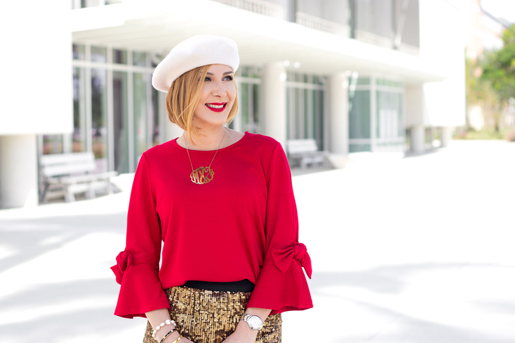 Blame it on Mei, @blameitonmei, Miami Fashion Blogger, Gold Sequin Skirt, Holiday Xmas Look