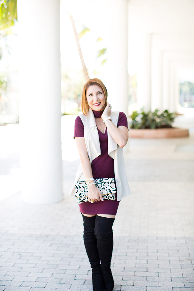 Blame it on Mei, @blameitonmei, Miami Fashion Blogger, Fall Outfit, Mock Neck Dress, Over The Knee Boots