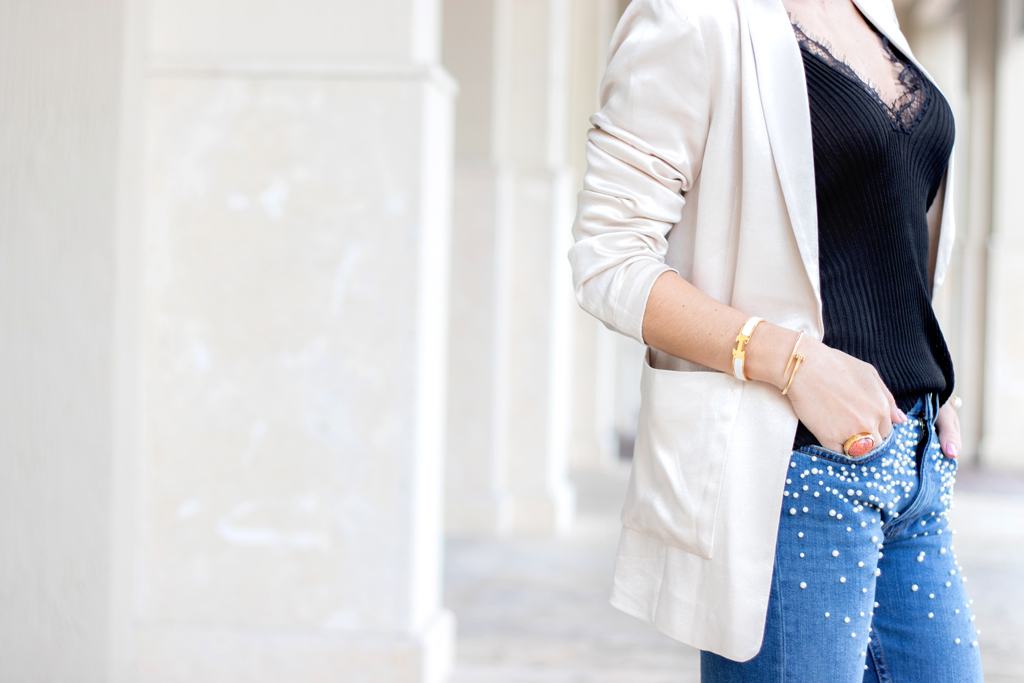 Blame it on Mei, @blameitonmei, Miami Fashion Blogger, How To Wear Pearl Jeans, Lace Cami