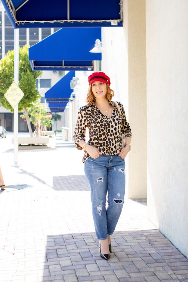 Blame it on Mei, Miami Fashion Mommy Blogger, Working With Brands, Finding PR Contacts, Leopard Top, Red Baker Boy Hat